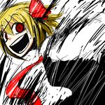  blonde_hair collared_shirt hair_ribbon necktie noumen open_mouth ribbon ringed_eyes rumia shirt short_hair solo touhou upper_body vest white_background 