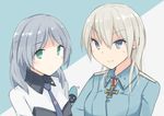  2girls blonde_hair blue_eyes bust cross eila_ilmatar_juutilainen green_eyes long_hair military military_uniform multiple_girls necktie older sanya_v_litvyak seedflare silver_hair smile strike_witches tonttu uniform upper_body 