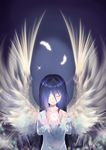  1girl azumawari_(azumofu) black_hair eyes_closed long_hair off_shoulder the_ring wings yamamura_sadako 