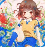  blush flower inazuma_eleven_(series) inazuma_eleven_go lightning_bolt male_focus raimon raimon_soccer_uniform shindou_takuto soccer_uniform solo sportswear yoshida_(nono_ko) 