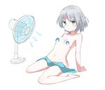  arm_support bad_id bad_pixiv_id blue_eyes breasts censored collarbone electric_fan fan highres navel novelty_censor nude sanya_v_litvyak seedflare short_hair silver_hair sitting small_breasts solo strike_witches towel wariza wind world_witches_series 