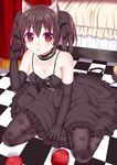  animal_ears black_hair black_legwear breasts brown_eyes cat_ears cleavage elbow_gloves frills gloves md5_mismatch medium_breasts original pantyhose short_hair solo tsukino_neru twintails 