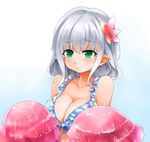  amagi_brilliant_park bad_id bad_pixiv_id blush breasts cleavage earrings green_eyes hair_ornament heart heart_earrings jewelry large_breasts muse_(amaburi) pointy_ears pom_poms short_hair silver_hair solo yostxxx 