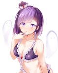  bad_id bad_twitter_id bangs bikini blackberry_cookie blunt_bangs blush breasts brooch cleavage cookie_run ghost hat jewelry looking_at_viewer medium_breasts mery_(apfl0515) multicolored_hair personification purple_eyes purple_hair short_hair solo swimsuit two-tone_hair 