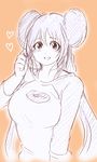  bad_id bad_pixiv_id banned_artist blush breasts double_bun heart large_breasts long_hair mei_(pokemon) monochrome niku_(dance-siva) no_hat no_headwear pokemon pokemon_(game) pokemon_bw2 raglan_sleeves solo twintails 