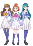  amanogawa_kirara aqua_hair bangs blue_eyes blue_legwear blunt_bangs bow bowtie braid breasts brown_hair buttons crossed_legs full_body go!_princess_precure green_eyes hair_bow hair_ornament hairband hand_on_hip haruno_haruka high_heels k.n.gd kaidou_minami kneehighs loafers long_hair long_sleeves looking_at_viewer low_twintails md5_mismatch multiple_girls noble_academy_school_uniform orange_hair pantyhose parted_bangs petticoat pink_bow pleated_skirt precure purple_eyes purple_shirt school_uniform serafuku shirt shoes short_hair side_braid simple_background skirt sleeve_cuffs slender_waist small_breasts smile standing swept_bangs thighhighs twintails white_skirt zettai_ryouiki 