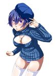  1girl blue_eyes blue_hair blush breasts hanu_(blue_caffeine) hat open-chest_sweater persona persona_4 shirogane_naoto short_hair thighhighs very_short_hair 