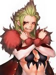  bartolomeo breasts crossed_arms fumio_(rsqkr) genderswap genderswap_(mtf) green_hair large_breasts long_hair looking_at_viewer navel nose_piercing nose_ring one_piece piercing red_eyes sharp_teeth simple_background solo teeth white_background 