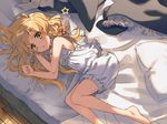  barefoot blonde_hair bloomers braid hat hat_removed headwear_removed kirisame_marisa long_hair lying on_side single_braid solo star touhou underwear witch_hat yellow_eyes yoyoyotto 