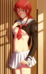  blush bonnie_(rsg) breasts hino_kahoko la_corda_d'oro nipples red_hair school_uniform short_hair small_breasts solo yellow_eyes 