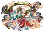  :o amaterasu_(p&amp;d) arrow barefoot blue_hair bow_(weapon) fire floral_print green_eyes hakama hakama_pants holding holding_weapon japanese_clothes kei_(keiclear) long_hair muneate open_mouth puzzle_&amp;_dragons quiver simple_background solo sword v-shaped_eyebrows very_long_hair weapon white_background 