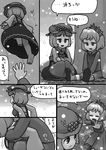  aki_minoriko aki_shizuha carrying_over_shoulder comic dress food fruit grapes greyscale hair_ornament hat highres leaf monochrome multiple_girls ninniku_(ninnniku105) short_hair siblings sisters snow touhou translated 