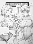  3girls breasts cleavage crossover dead_or_alive justice_gakuen large_breasts monochrome multiple_girls rainbow_mika street_fighter tiffany_lords tina_armstrong wrestling_outfit 