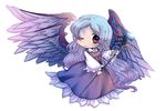  angel_wings muutzi one_eye_closed red_eyes sariel silver_hair solo staff touhou touhou_(pc-98) wings 
