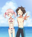  agata_(agatha) kyouhei_(pokemon) pink_hair pokemon pokemon_bw2 ruri_(pokemon) smile swimsuit v 