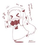  &gt;_&lt; blush closed_eyes commentary covered_mouth dress happy horns kantai_collection long_hair looking_at_viewer mittens monochrome northern_ocean_hime shinkaisei-kan solo translated waving_arms yamato_nadeshiko 