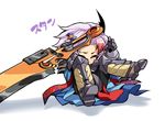  &gt;_&lt; armor baldur_(sekaiju) cape closed_eyes fallen_down purple_hair sekaiju_no_meikyuu sekaiju_no_meikyuu_4 short_hair suno_(imydream) sword weapon 