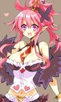  :d bad_id bad_pixiv_id bare_shoulders breasts brown_background cleavage crown disgaea fang heart hinano large_breasts long_hair looking_at_viewer makai_senki_disgaea_5 navel necktie open_mouth pink_hair pointy_ears ponytail purple_eyes seraphina_(disgaea) simple_background smile solo 