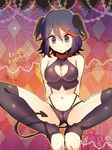  animal_ears anko_(kirikiri) arms_behind_back bare_shoulders black_hair black_legwear blue_eyes breasts cameltoe cleavage cleavage_cutout collar crop_top demon_tail dog_ears heart_cutout highleg highleg_panties highres indian_style kill_la_kill matoi_ryuuko medium_breasts midriff navel over-kneehighs panties short_shorts shorts sitting solo symbol-shaped_pupils tail thighhighs toeless_legwear toes underwear 