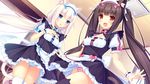  animal_band_legwear animal_ears apron black_hair blue_eyes blush brown_eyes cat_band_legwear cat_ears cat_tail chocola_(sayori) hair_ornament hair_ribbon long_hair looking_at_viewer maid maid_apron multiple_girls nekopara panties pantyshot pantyshot_(standing) ribbon sayori shiny shiny_hair standing striped striped_panties tail thighhighs twintails underwear vanilla_(sayori) very_long_hair white_legwear 