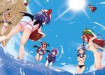  ass bat_wings beach bikini breast_envy breasts cameltoe day demon_girl flandre_scarlet flower flying from_below hong_meiling izayoi_sakuya kazami_yuuka kiku_hitomoji koakuma large_breasts lens_flare midriff multiple_girls mystia_lorelei one-piece_swimsuit outdoors parasol patchouli_knowledge plaid plaid_skirt plaid_vest remilia_scarlet school_swimsuit skirt skirt_set sun sunflower swimsuit sword tankini touhou umbrella underboob vest wading water weapon wings 