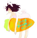  animal_ears bent_over breast_press brown_hair bunny_ears bunny_tail carrot egawa_satsuki hands inaba_tewi mouth_hold one-piece_swimsuit popsicle_stick red_eyes short_hair solo swimsuit tail touhou transparent 