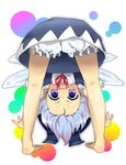  bad_id bad_pixiv_id bare_legs barefoot bloomers blue_eyes cirno duru from_behind full_body looking_at_viewer looking_through_legs silver_hair solo standing touhou underwear 