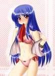  blue_hair blush bow bow_panties bra highres hinanawi_tenshi kagura_chitose lingerie long_hair mouth_hold panties pink_bra pink_panties red_eyes side-tie_panties solo touhou underwear undressing 