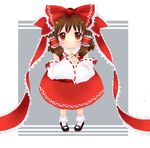  bad_id bad_pixiv_id bow brown_hair detached_sleeves hair_bow hair_ribbon hakurei_reimu mary_janes red_eyes ribbon shoes short_hair solo suzushiro_sayu touhou 