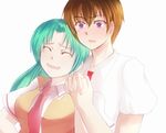  1girl bad_id bad_pixiv_id closed_eyes couple foro_(planet_cage) green_hair hetero higurashi_no_naku_koro_ni holding_hands long_hair maebara_keiichi necktie ponytail red_neckwear sonozaki_mion 