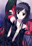  accel_world antenna_hair bare_shoulders black_hair butterfly_wings elbow_gloves flower gloves hairband kuroyukihime lolita_hairband open_mouth red_eyes solo takigawa_yuu wings 