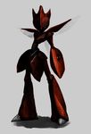  gen_2_pokemon grey_background highres looking_at_viewer no_humans pokemon pokemon_(creature) scizor shaded_face simple_background standing tonton. 
