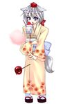  animal_ears bad_id bad_pixiv_id banned_artist candy_apple clog_sandals cotton_candy food geta hair_ornament hairclip hat inubashiri_momiji japanese_clothes kimono purple_eyes shaved_ice short_hair silver_hair solo suisen tail tokin_hat touhou wolf_ears wolf_tail 
