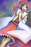  bad_id bad_pixiv_id blue_eyes colored_pencil_(medium) detached_sleeves hakurei_reimu hands_clasped heterochromia millipen_(medium) own_hands_together red_eyes solo takt. touhou traditional_media 