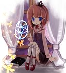  amakaze_sora book brown_hair bug butterfly crown dress insect magic magic_circle mahoujin_guruguru parody short_hair solo umineko_no_naku_koro_ni ushiromiya_maria 