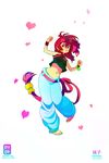  ashleigh_hetrick baggy_pants bandana barefoot belt heart jewelry midriff momoko_(king_of_fighters) navel navel_piercing pants piercing red_hair solo strapless the_king_of_fighters tubetop 