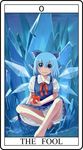  apple blue_eyes blue_hair cirno food fruit ice nanatsuki panties pantyshot short_hair solo tarot the_fool_(tarot_card) touhou underwear wings 