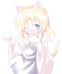  ;p animal_ears baerun blonde_hair blue_eyes blush cat_ears moriya_suwako one_eye_closed paw_pose solo tail tongue tongue_out touhou 