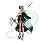  bad_id bad_pixiv_id blue_eyes clog_sandals copycat_(dryfood) dual_wielding ghost hadanugi_dousa hairband hitodama holding japanese_clothes katana kimono konpaku_youmu konpaku_youmu_(ghost) sarashi short_hair silver_hair solo sword touhou weapon 