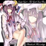  chair crescent crossed_legs hat long_hair patchouli_knowledge purple_eyes purple_hair ram_hachimin sitting solo touhou zoom_layer 