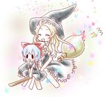  bad_id bad_pixiv_id blonde_hair broom broom_riding chibi cirno cosplay kiki kiki_(cosplay) kirisame_marisa kuromame_(8gou) majo_no_takkyuubin multiple_girls multiple_riders touhou 