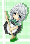  blue_eyes braid broom izayoi_sakuya kagura_chitose maid silver_hair solo touhou 