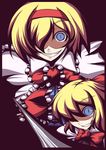  alice_margatroid blonde_hair blue_eyes crazy_eyes doll evil_grin evil_smile grin hairband kotepo lance multiple_girls polearm rape_face shanghai_doll short_hair slit_pupils smile touhou weapon 