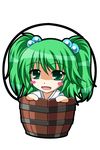  bad_id bad_pixiv_id bucket chibi green_eyes green_hair highres in_bucket in_container kisume onsen_tamago_(nurumayu_onsen) solo touhou wooden_bucket 