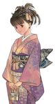  brown_eyes brown_hair child handbag japanese_clothes kimono purse short_hair 
