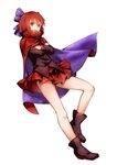  ankle_boots black_footwear bobomaster boots bow cape covering_mouth crossed_arms hair_bow long_sleeves red_eyes red_hair sekibanki short_hair skirt solo touhou 