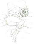  monochrome original pajamas short_hair sketch sleeping solo traditional_media yoshitomi_akihito 