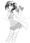  greyscale heart heart_of_string karuha labcoat long_hair love_live! love_live!_school_idol_project monochrome skirt solo striped striped_legwear thighhighs twintails yazawa_nico 