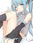  aqua_eyes aqua_hair bad_id bad_pixiv_id detached_sleeves hatsune_miku highres kayahara kneehighs long_hair necktie skirt solo twintails v vocaloid white_background 