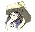  alternate_hairstyle bad_id bad_pixiv_id blonde_hair blush cravat glasses long_hair looking_at_viewer military military_uniform perrine_h_clostermann ponytail scrunchie shiratama_(hockey) sidelocks simple_background solo strike_witches uniform upper_body white_background world_witches_series yellow_eyes 